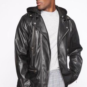 Black Hooded Moto Jacket XL